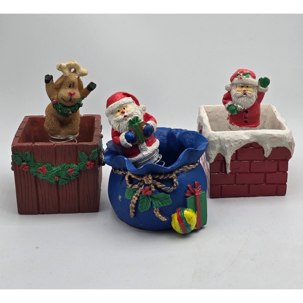 Vintage Christmas Bobblehead Santa Reindeer Set 1996 Hermitage Pottery Holiday